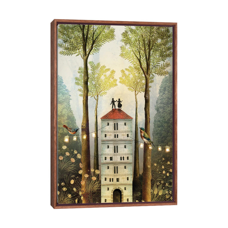 «Four of Wands» par Catrin Welz-Stein - impression d'art graphique, Toile avec cadre en bois brun classique, Pas de tapis