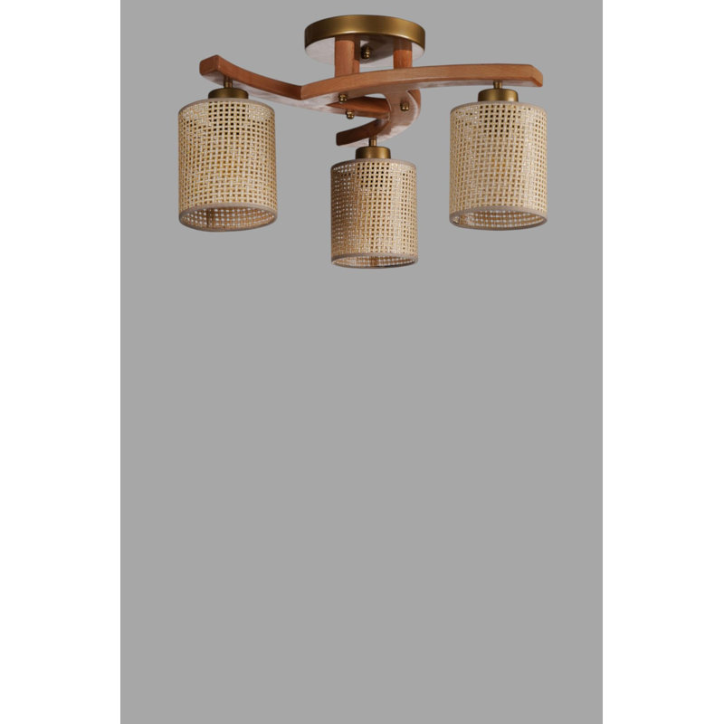 Lustre, Trois lumières, Beige / noyer / or, 3 niveaux