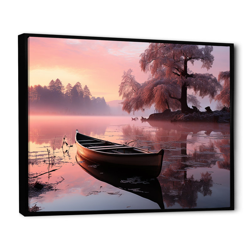 «Majestic Sunrise Over The Lake II», reproduction sur toile, H 12 po x l 20 po x P 1 po, Cadre flottant noir
