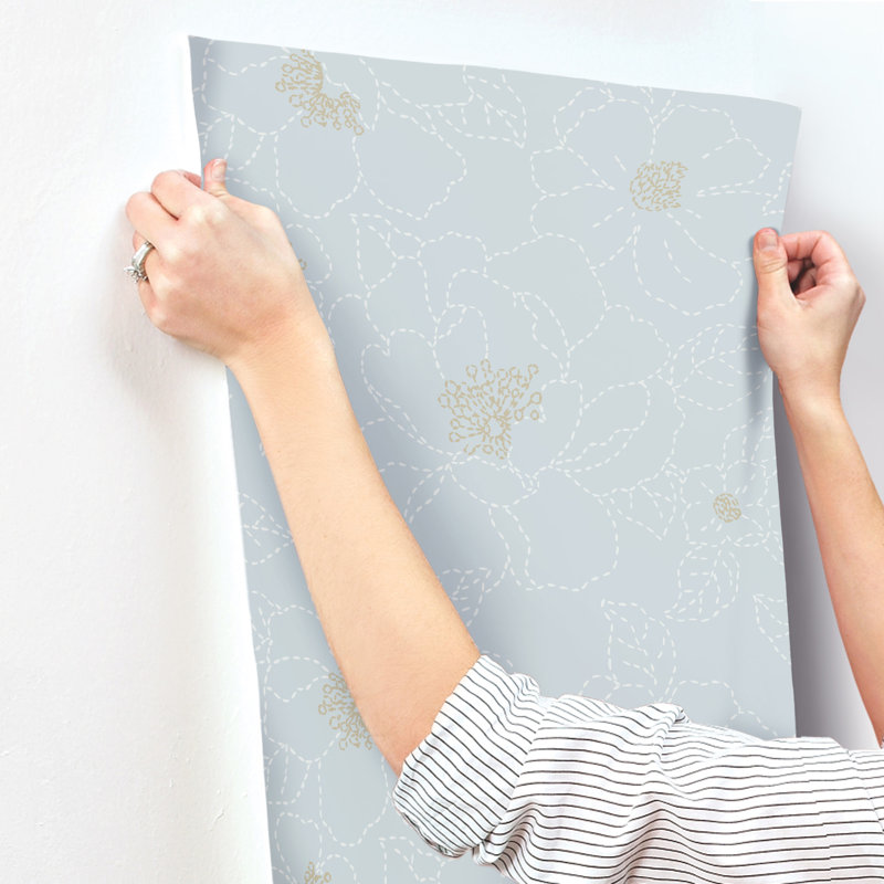 Camariya Floral Metallic Wallpaper Double Roll, Sky Blue