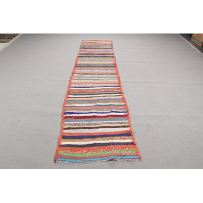 Vintage Turkish Kilim Striped Runner Rug in Brown For Stairs and Hallways Handmade in Anatolia Ideal For Corridors
