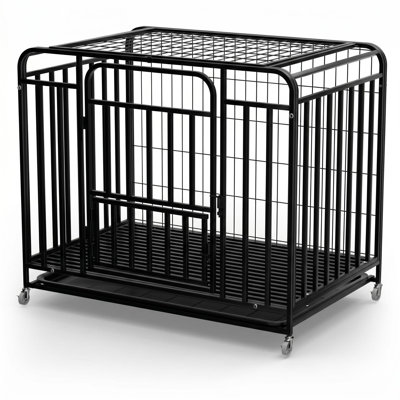 Cage pour chien pour chien moyen Cage pour chien en métal robuste de 38 pouces avec roues Enclos pliable pour chenil en fer pour animaux de compagnie avec plateau amovible