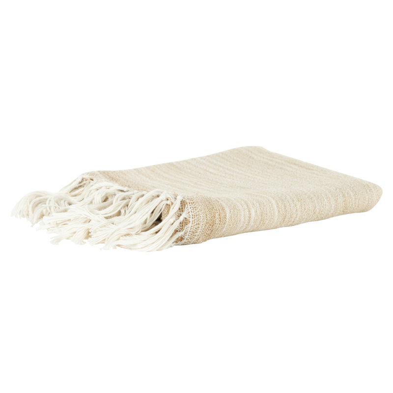 Tan and Beige Reversible Knitted Throw Blanket with Tassels