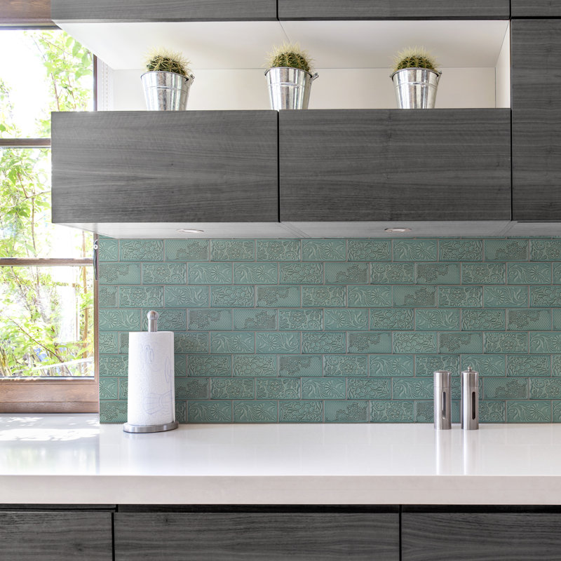 Antic Feelings 3" x 6" Ceramic Patterned Subway Tile, Feelings Lava Verde