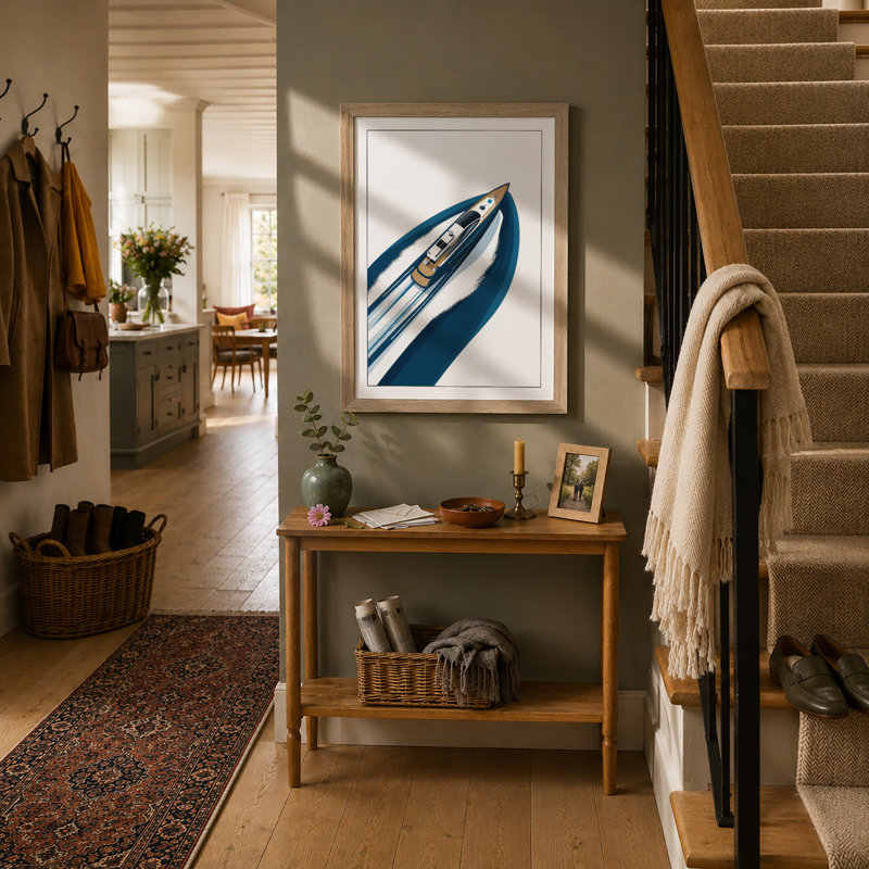 Speedboat In Motion Minimalist - Print, A2 - 59.4 x 42.0 cm, Oak