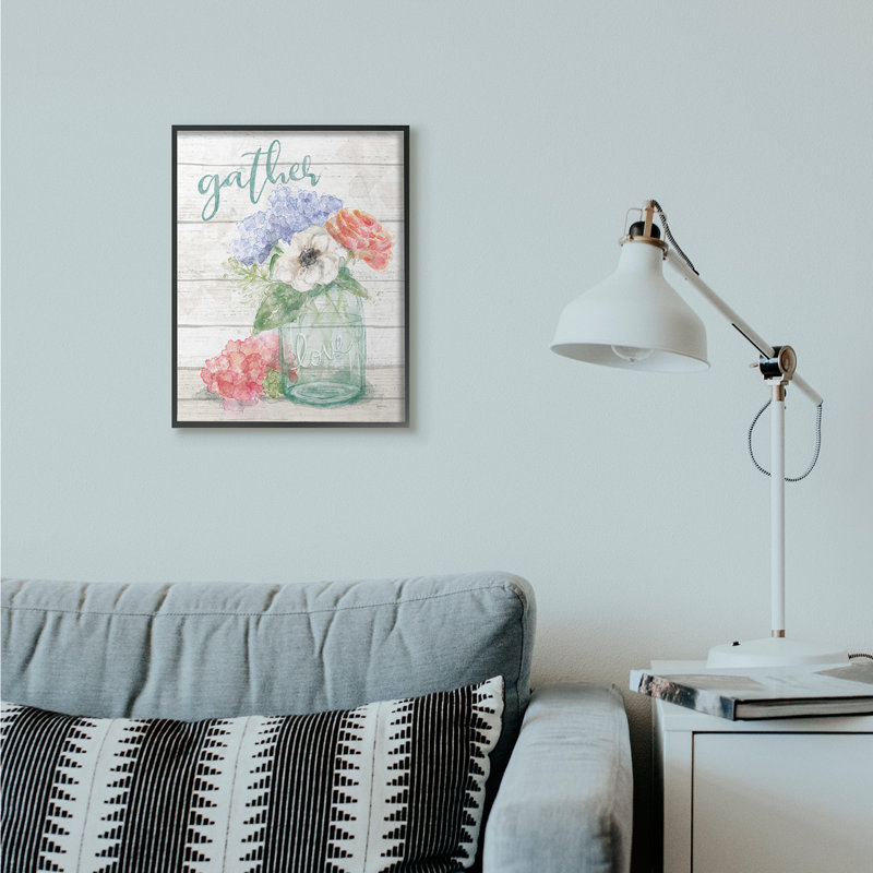 «Gather Love Flower Jar Rustic», impression, H 16 po x l 20 po x P 1,5 po, Giclée encadrée noir minuit