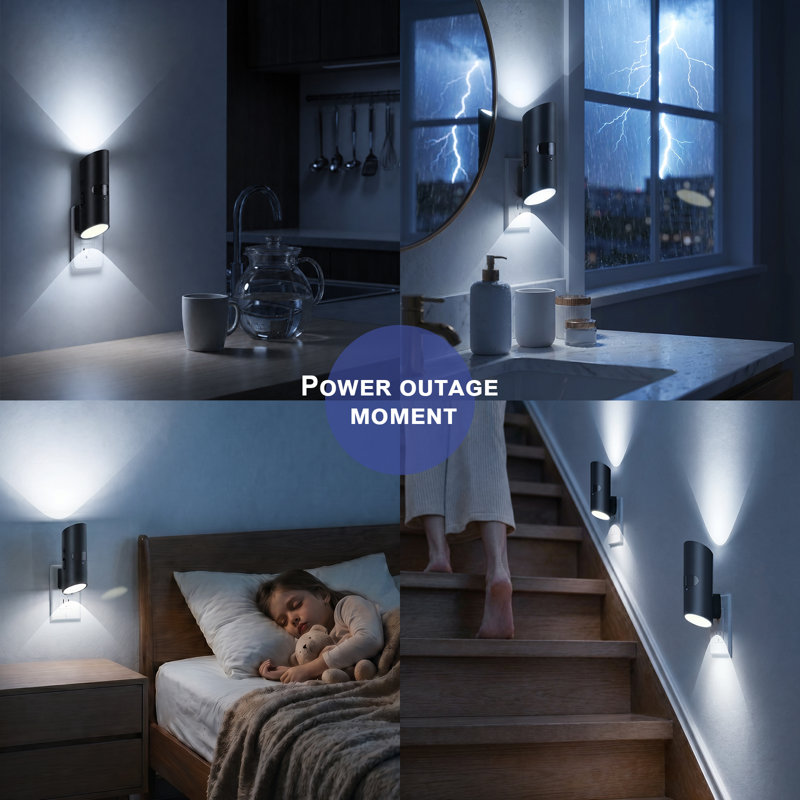 Paquet de 3 lumières décoratives multi-directionnelles en cas de panne de courant et de luminaire mural, capteur de mouvement rechargeable ou capteur de lumière optionnel, lumières réglables pour le salon, la chambre à coucher, les secours, les ouragans