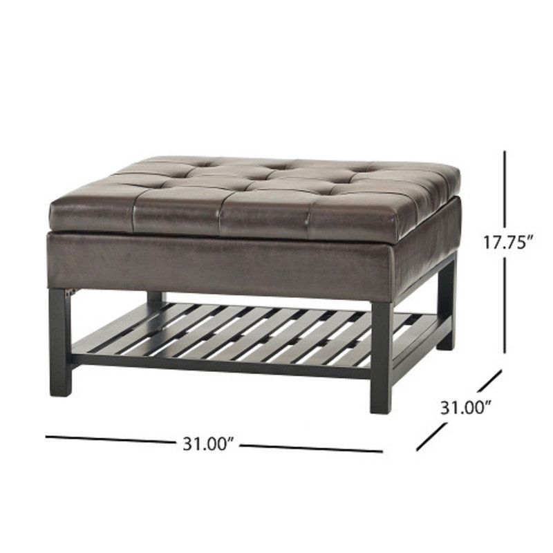 Square Storage Ottoman  Accent Table,PU Coffee Table with Bottom Rack