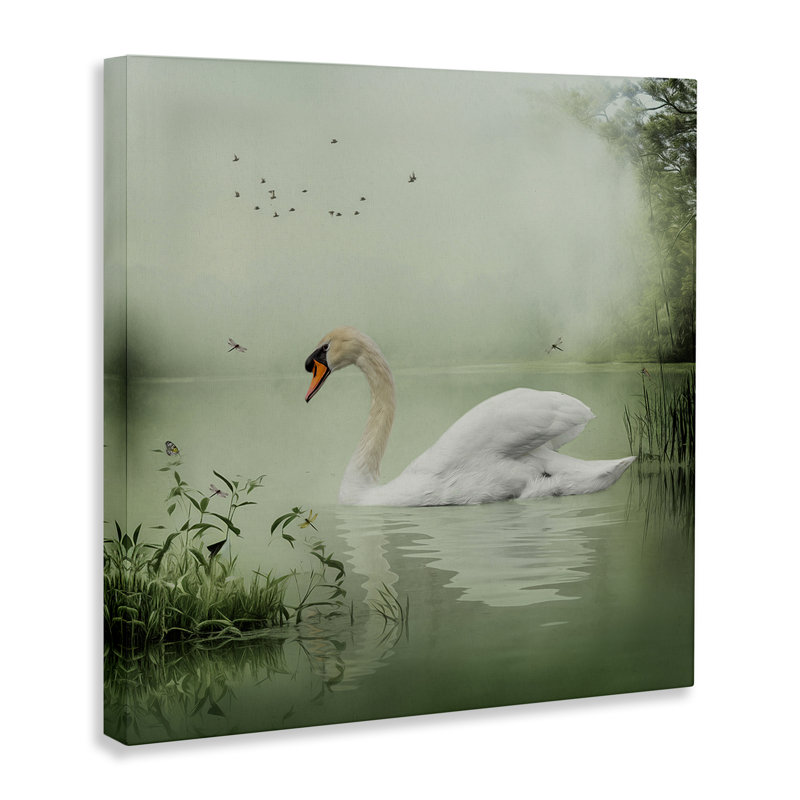 «Swan's Sanctuary Misty Lake», art mural sur toile par Kelley Parker, H 30 po x l 30 po