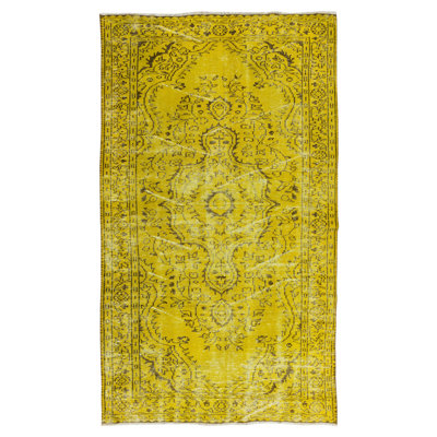 4.5x7.6 Ft Yellow Handmade Turkish Wool Rug for Modern Home & Office Decor