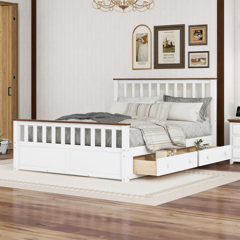 Leshunda Wood Platform Bed With Drawers, Queen, White