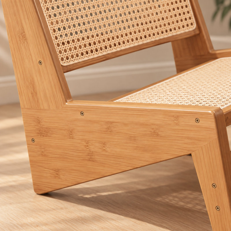 Fauteuil lounge sans accoudoirs en rotin tressé, fauteuil d'appoint bas de style moderne du milieu du siècle pour salon, balcon ou véranda