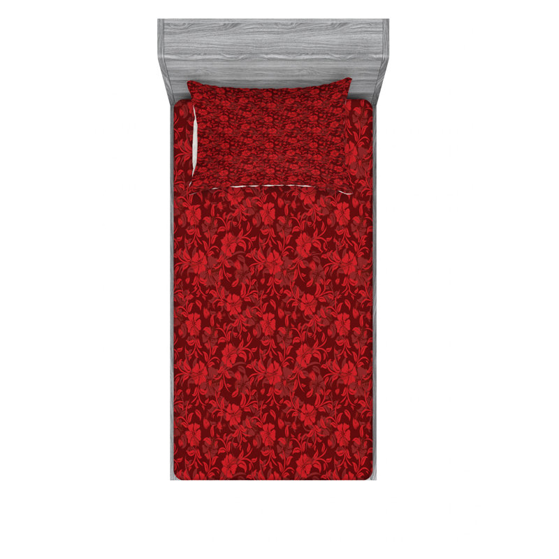 Ensemble de draps florales romantiques à tourbillons, Ensemble de draps pour lit simple avec drap-housse