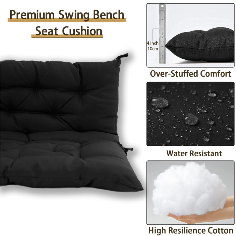2-3 Seat Swing Replacement Cushion, Outdoor Bench Cushions With Backrest Thicken 4", 71" W x 20" D, Black