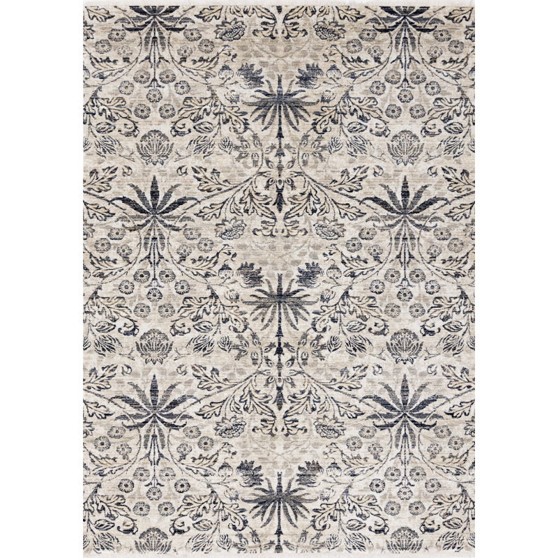 Tapis à médaillon floral crème et bleu 5 pi x 8 pi