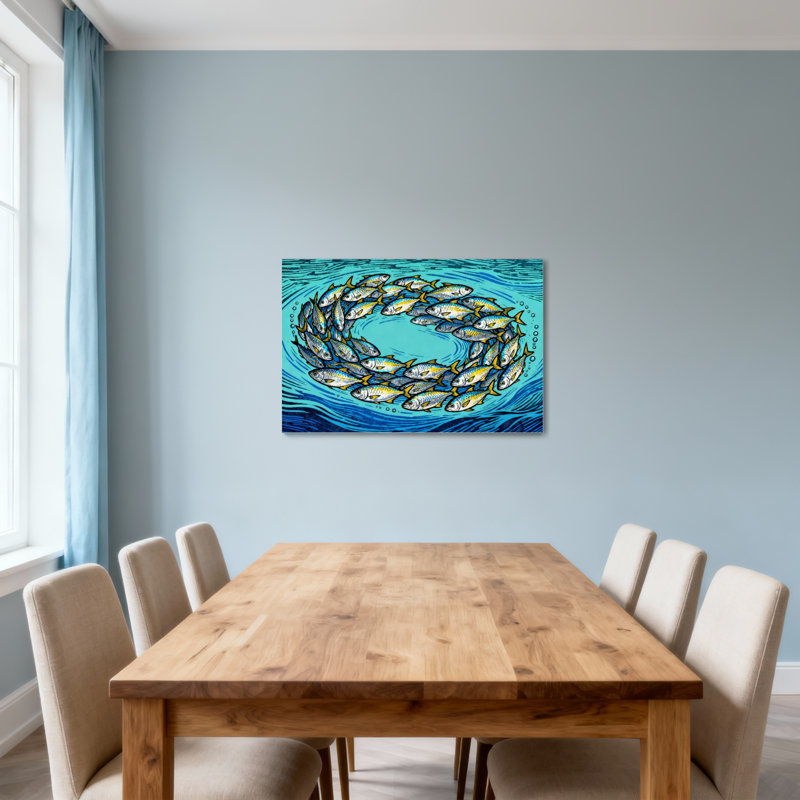 Animaux, école de poissons, cercle, impression de motif d'eau, H 12 po x l 18 po