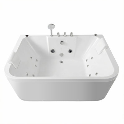 KORRA 61 Inch Acrylic Whirlpool Massage Bathtub For 2 Person 16 Water Jets LED Lights Heater For Jacuzzi Spa Massage