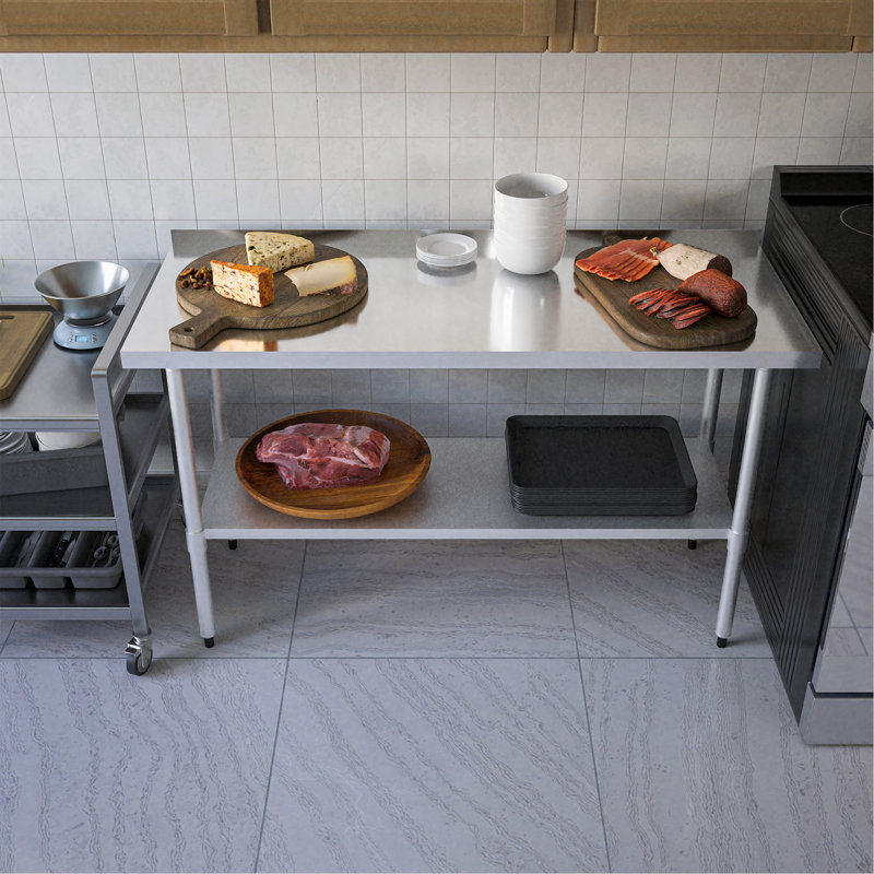 Table de préparation en acier inoxydable de 24 po x 60 po avec tablette réglable et pieds galvanisés, table de travail commerciale robuste pour la cuisine, la maison, le restaurant et l'hôtel