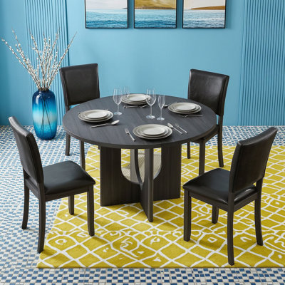 Five Piece Round Dining Table Set with Four Upholstered Chairs