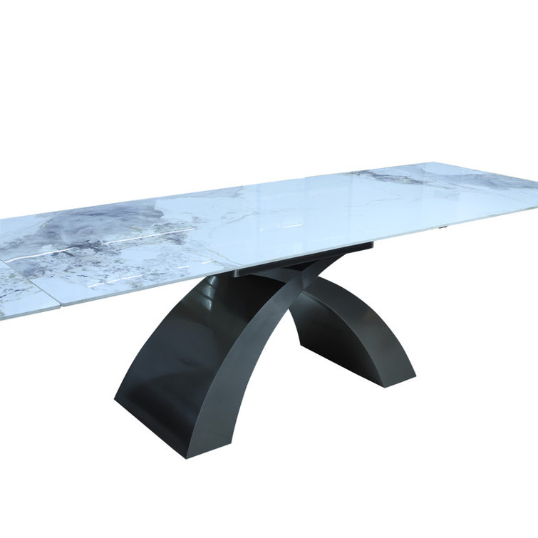 86.61"-118.11" Modern Extendable Dining Table - Brushed Black Steel Base