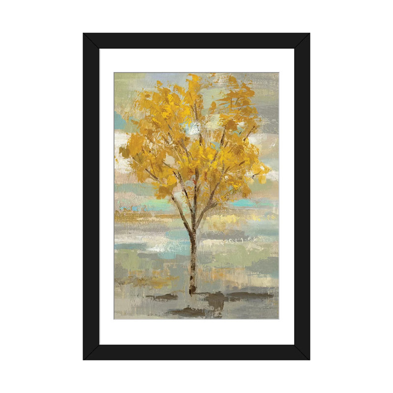 «Golden Tree And Fog I», reproduction d'impression sur toile tendue, H 32 po x l 24 po x P 1 po, Papier d'art encadré noir