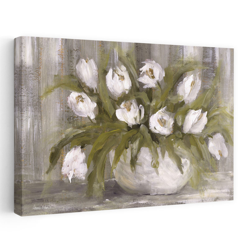 Étude de tulipe neutre - tulipes blanches contemporaines texturées, H 16 po x l 24 po