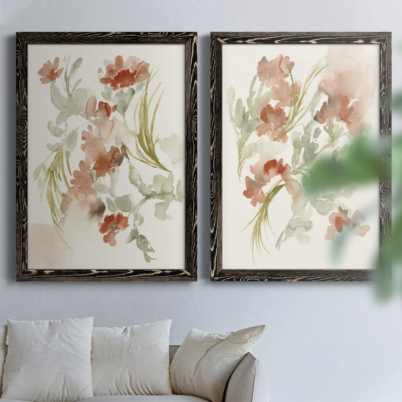 «Abstracting Flowers I», ensemble de 2 reproductions d'art, H 43,5 po x l 31,5 po x P 1 po, Toile avec cadre noir