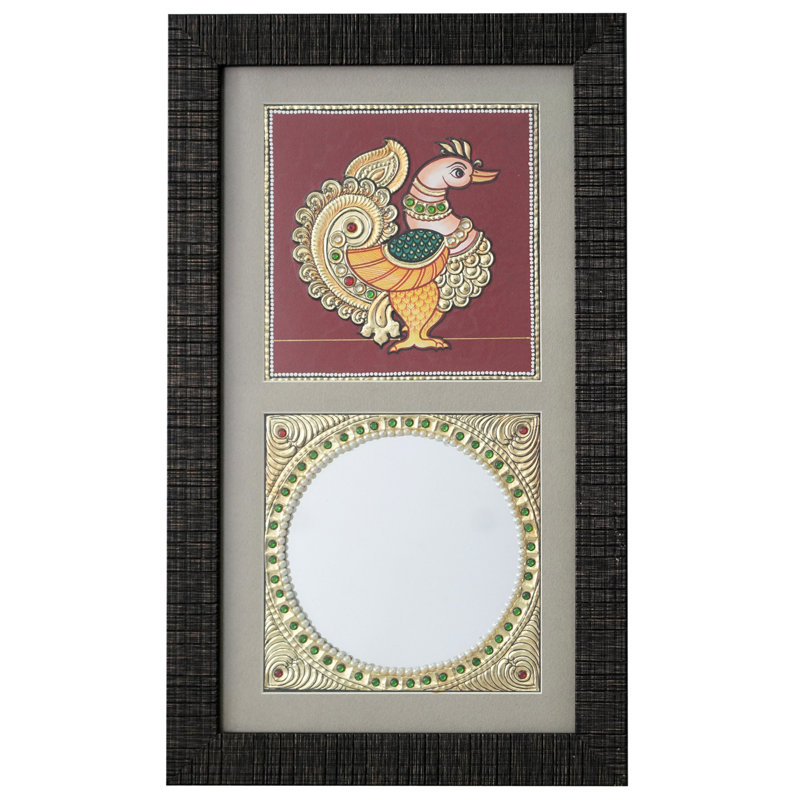 Annam et miroir avec travail de pierre | Couleur traditionnelle avec or 24 carats | Tanjore, peinture avec cadre