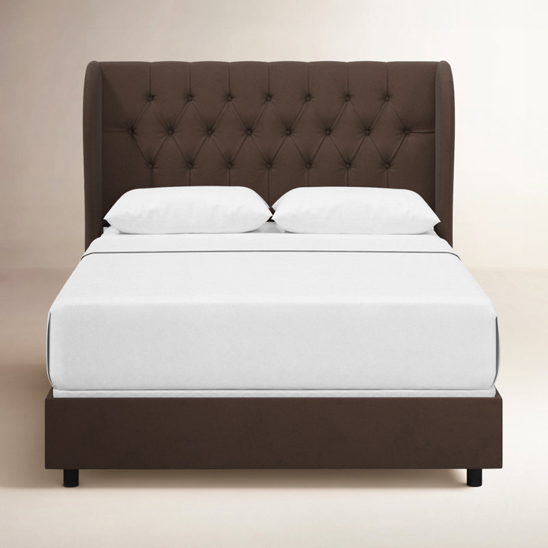 Tomey Upholstered Wingback Bed, Queen, Classic Chocolate Velvet