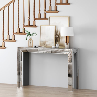 Yolanta 47.2" Glass Console Table for Behind Sofa Couch Entryway Mirrored Home Decor Modern Glam Contemporary Glam Stylish