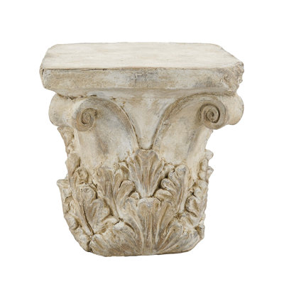 18x18x18" Corinthian Column Capital Pedestal - Antique Stone Style Garden Side Table and Display Stand - Ornate Greco-Roman Architectural Pillar for Indoor or Outdoor Use - Weathered White Decorative Base