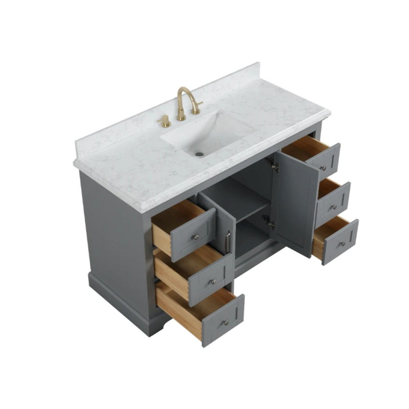Ensemble de meuble-lavabo simple en bois massif avec rangement Maredo, miroir non inclus, Gris