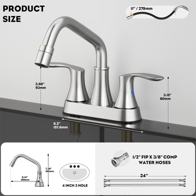 Robinet de lavabo utilitaire, robinet de lavabo avec douchette extractible, robinet extractible à deux poignées, robinets de lavabo et de buanderie à entraxe central de 4 pouces