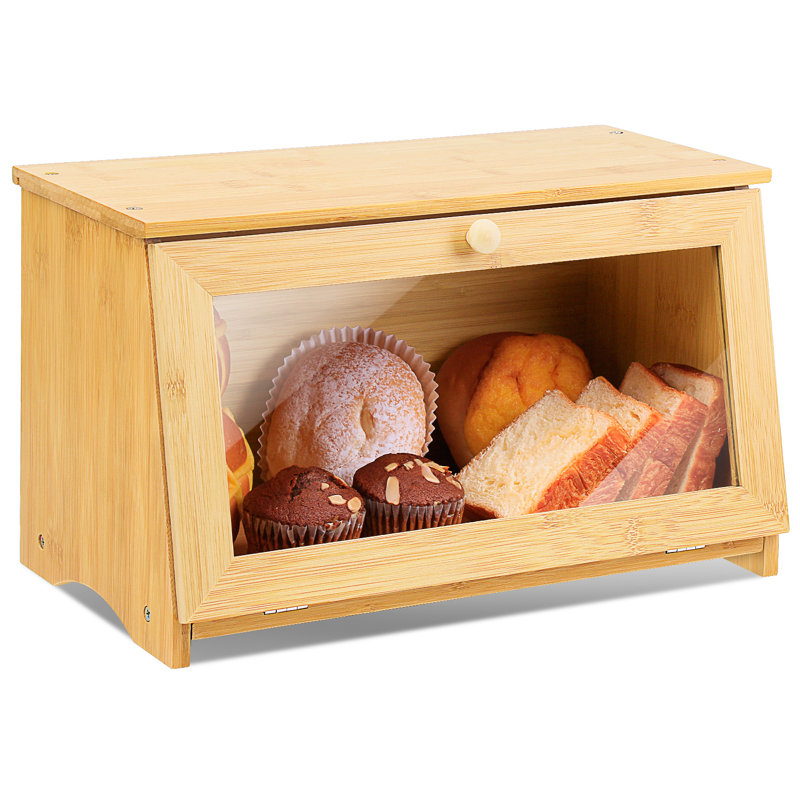 Boîte à pain en bois de bambou pour coin de comptoir de cuisine, monocouche 151 oz , Bois naturel