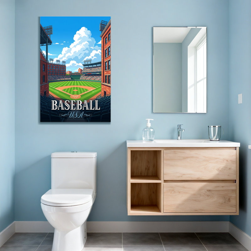 Scène de paysage de baseball scénique et urbain, conception des États-Unis, H 36 po x l 24 po