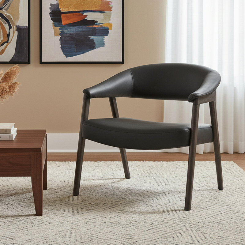 Chaise d'appoint moderne en similicuir et bois massif, Chaise d'appoint moderne - noir / noyer foncé