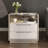 24" W Modern High Gloss Nightstand With Glass Tabletop with Charging Station
