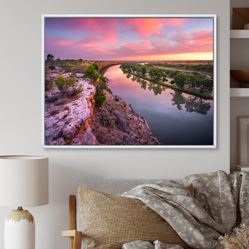 Murray River Sunset Victoria - impression, H 30 po x l 40 po x P 1,5 po, Cadre flottant blanc
