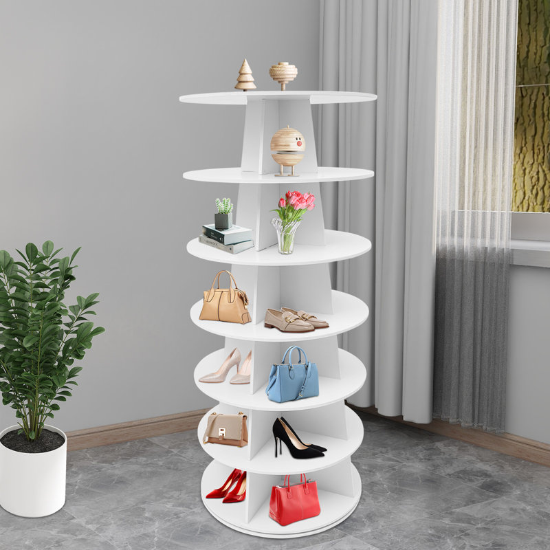 360° Revolving Shoe Storage Organizer Rotating Shoe Rack, White