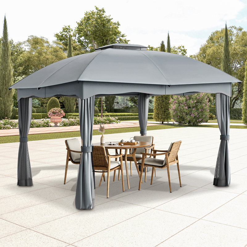 10 Ft. X 12 Ft. Canopy Double Vented Heavy Duty Steel Gazebo, Gray