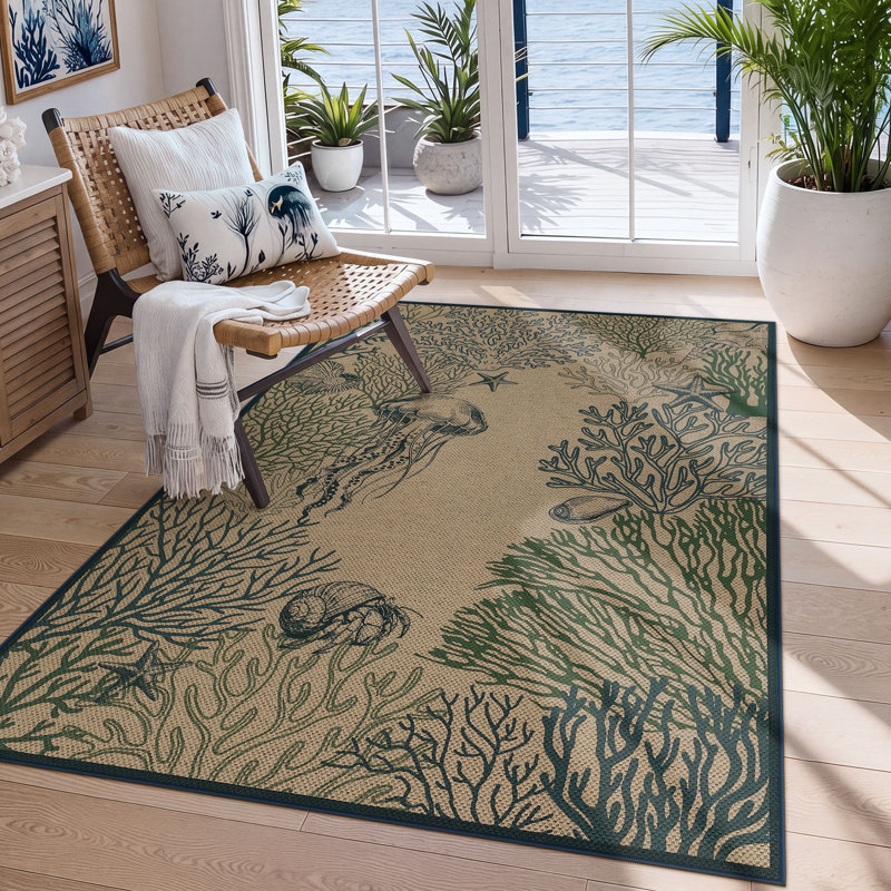 Tapis intérieur / extérieur Boho, Ocean-Blue/Green, Rectangulaire 3 pi x 5 pi