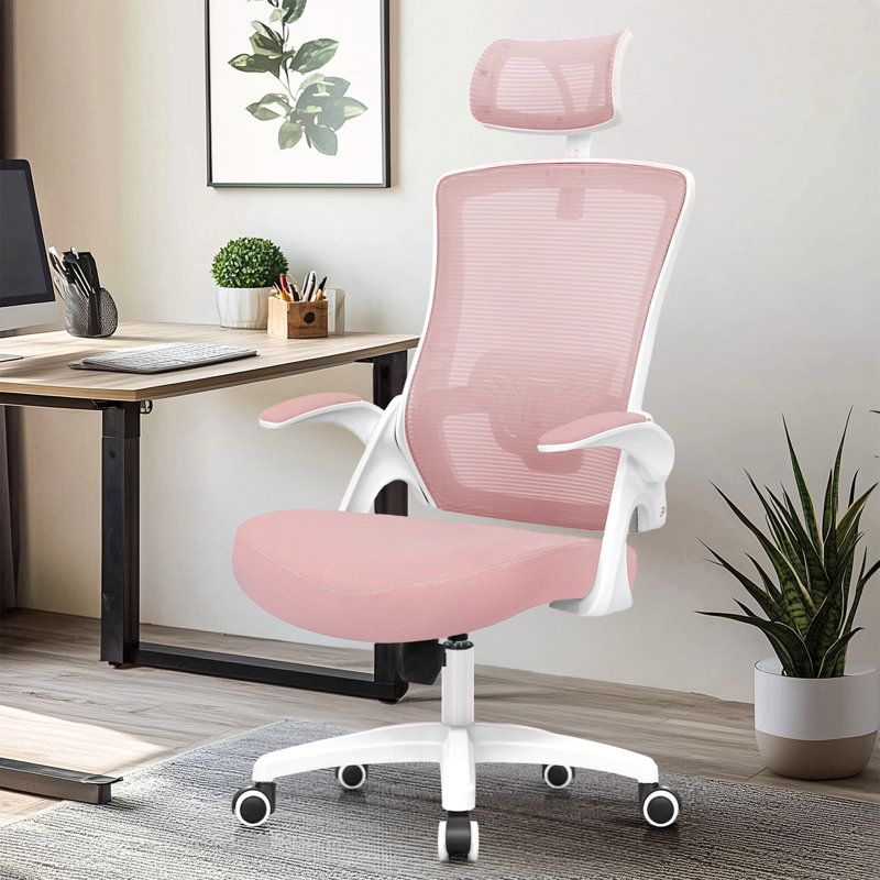 Chaise de bureau ergonomique Neeya, Base en plastique, Avec repose-tête, Rose