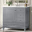 Meuble-lavabo sur pied 36 po avec lavabo en céramique, panneau de fibres à densité moyenne et base en bois massif, 3 tiroirs et armoire avec tablettes, finition peinte grise, meuble-lavabo autoportant avec trous de robinet de 4 po