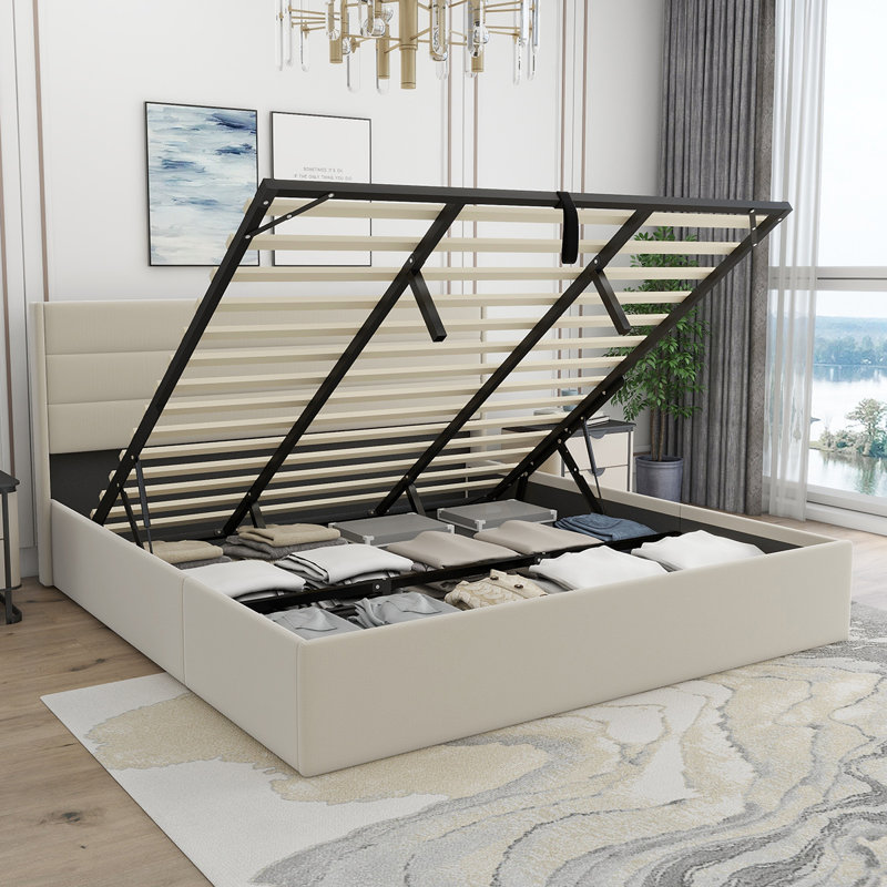  Lit de rangement rembourré Denicolais, Beige, Très grand