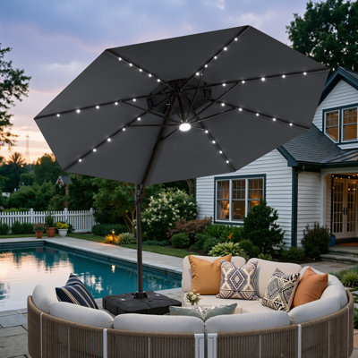 Wasif  11' LED Lights Cantilever Patio Umbrella With Base