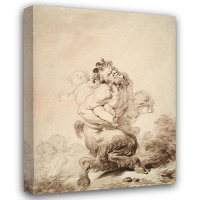 "A Satyr Teased by Two Putti" by  Jean-Honoré Fragonard - Gallery Wrap Canvas Wall Art