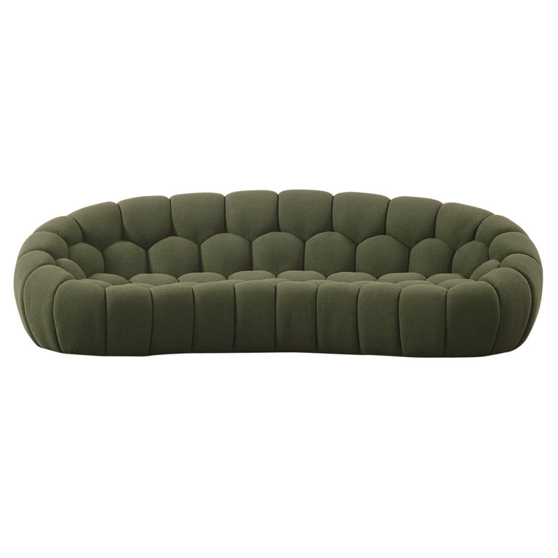 Blodget - Modern Curved Dark Teal Fabric Sofa, 28.7" H x 104.7" W x 45.3" D, Dark Green