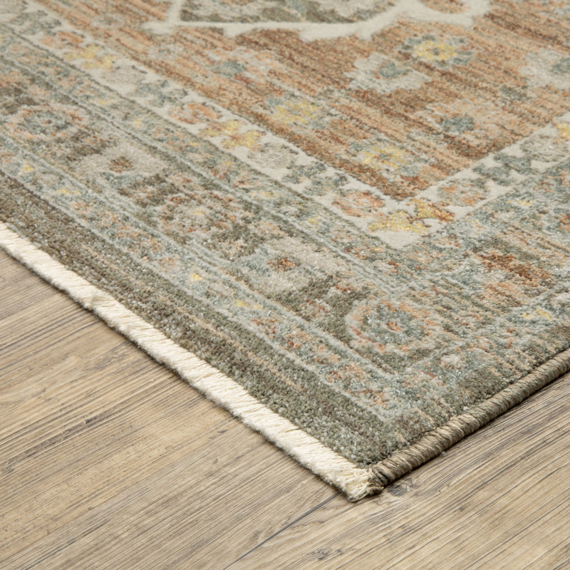 Tapis rouille / vert Kula Global Medallion, Rectangle 3 pi 3 po x 5 pi