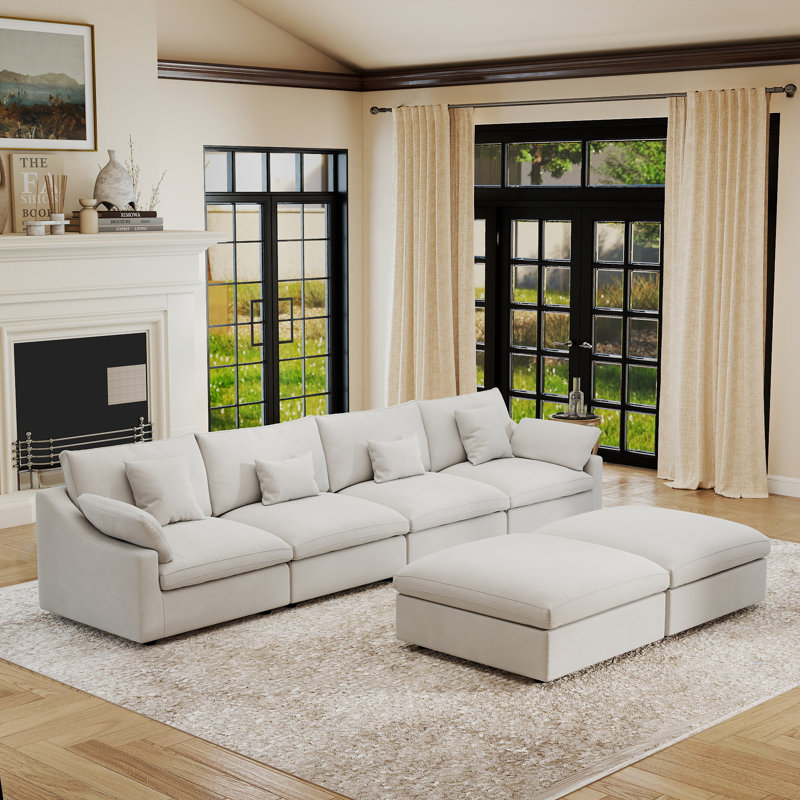 Upholstered U-shaped Symmetrical Sectional With Ottoman, Mousse beige