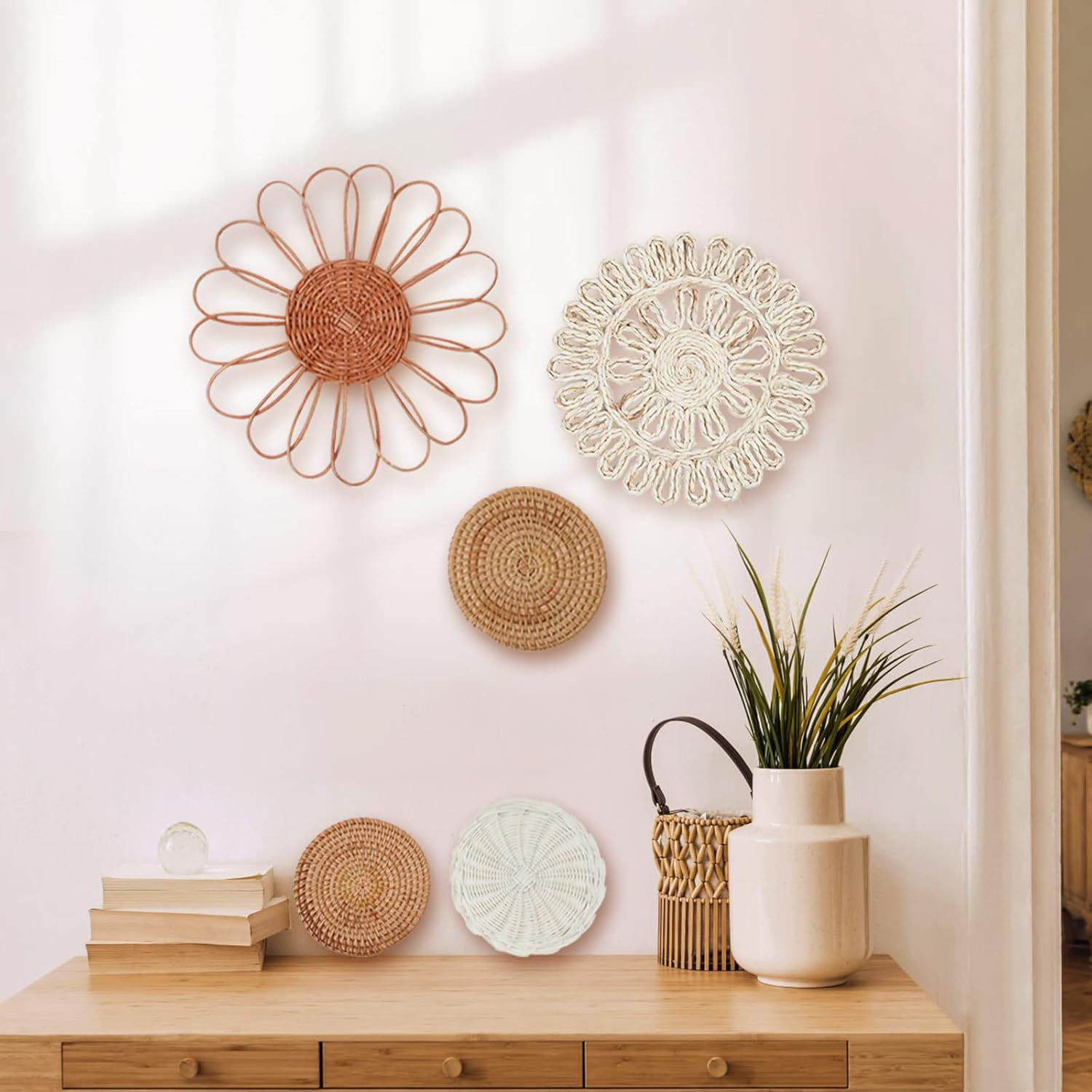 Dakota Fields Wall Decor Set Of 7, Rattan Flower Wall Decor,Nursery